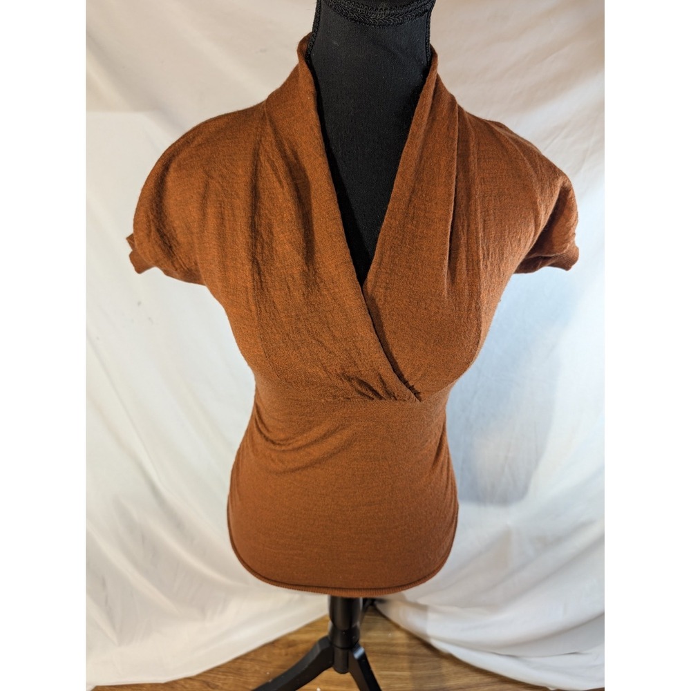 Vintage The Limited Merino Wool Blend Burnt Orange Faux Wrap S/S Top Size M